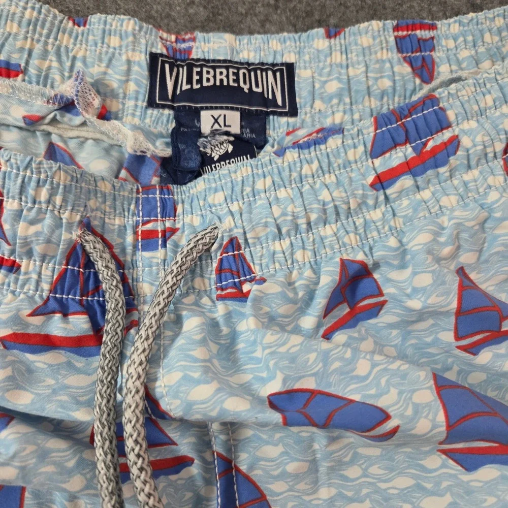 Vilebrequin Moorea Sailboat Print Swim Trunks Mens XL Blue Red Nautical Shorts